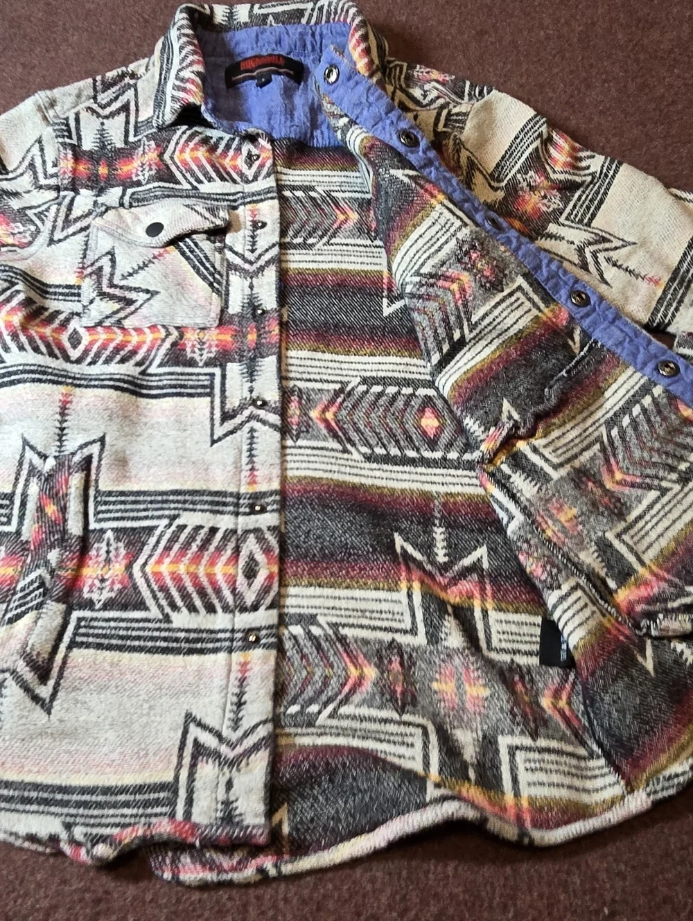 Rock & Roll Denim Men's Aztec Shirt Jacket Size Small Button Up